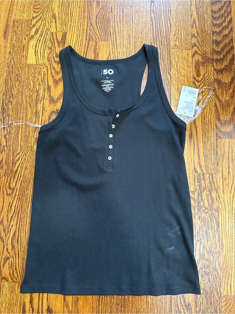 SO Black Ribbed Henley Tank - Button Front Women's Tank